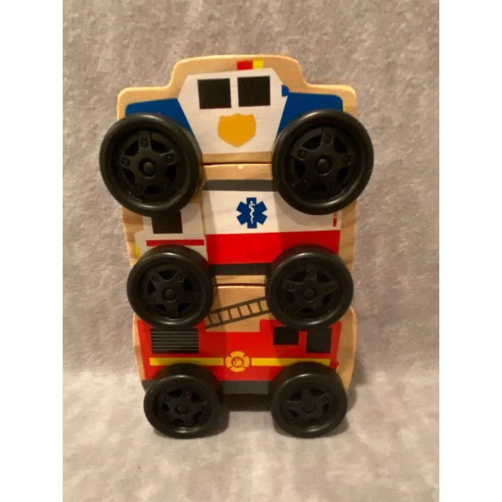 Playgo Wooden‎ Toys Stacking Emergency Vehicles Set of 3 EMS